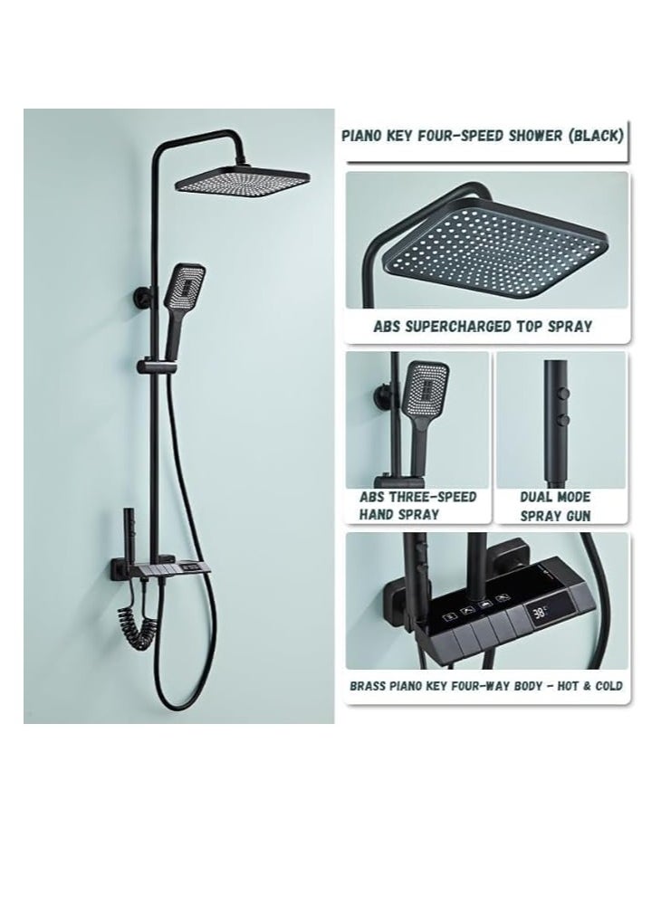 Cool Baby COOLBABY Black Shower System with LED Digital Display Shower Faucet Set Wall Mounted Rain Shower Mixer Shower Combo Set 4-Way Shower Unit with 12 Inch Rain Shower Head 3 Mode Hand Shower Bidet Shower  - Image 3