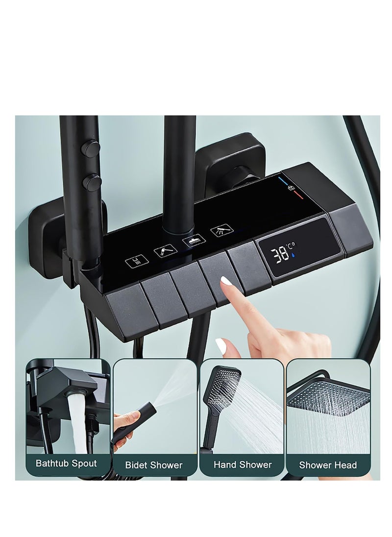Cool Baby COOLBABY Black Shower System with LED Digital Display Shower Faucet Set Wall Mounted Rain Shower Mixer Shower Combo Set 4-Way Shower Unit with 12 Inch Rain Shower Head 3 Mode Hand Shower Bidet Shower  - Image 4