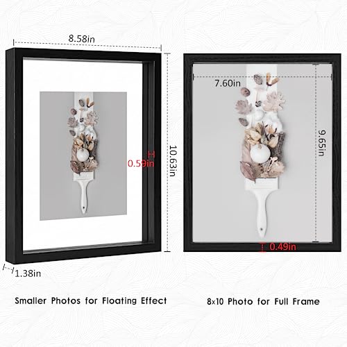 MUYE 8x10 Floating Frames Set of 2,Double Glass Picture Frame Display Any Size Photo up to 8x10,Wall Mount or Tabletop Standing,Black - Image 2