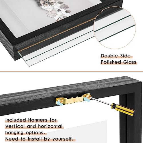 MUYE 8x10 Floating Frames Set of 2,Double Glass Picture Frame Display Any Size Photo up to 8x10,Wall Mount or Tabletop Standing,Black - Image 5
