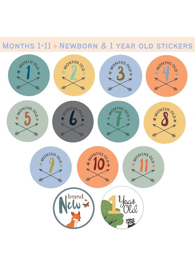RubyRoo Baby ملصقات milestones للأطفال من RubyRoo - ملصقات شهور للأطفال الذكور - 28 حزمة - تشمل 12 شهراً، milestones للسنة الأولى وأول عطلات - هدية مثالية لحفلات استقبال المواليد وأعياد ميلاد المواليد الجدد (غابة) - Image 3