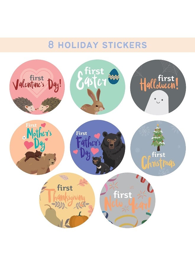 RubyRoo Baby ملصقات milestones للأطفال من RubyRoo - ملصقات شهور للأطفال الذكور - 28 حزمة - تشمل 12 شهراً، milestones للسنة الأولى وأول عطلات - هدية مثالية لحفلات استقبال المواليد وأعياد ميلاد المواليد الجدد (غابة) - Image 5