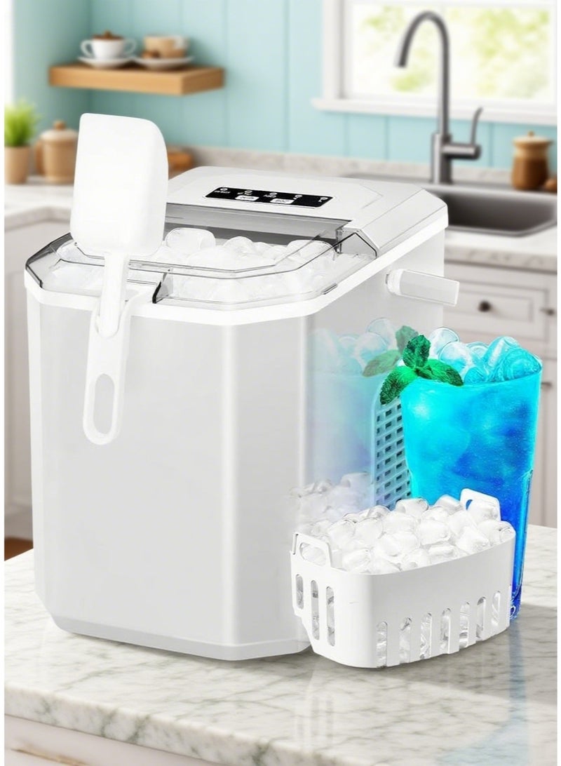 XiuWoo Portable Ice Machine, Small Household Automatic Ice Maker, Ice Making Machine with Self-Cleaning Function, Includes Basket and Scoop White - Image 1