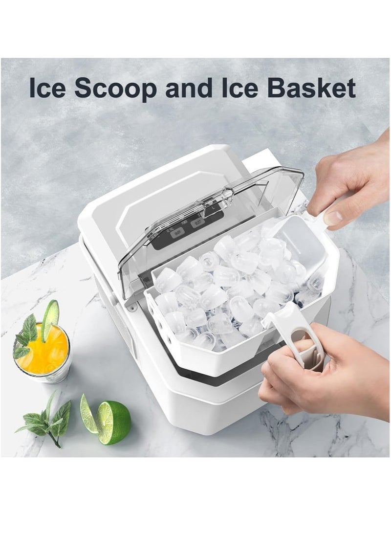 XiuWoo Portable Ice Machine, Small Household Automatic Ice Maker, Ice Making Machine with Self-Cleaning Function, Includes Basket and Scoop White - Image 4