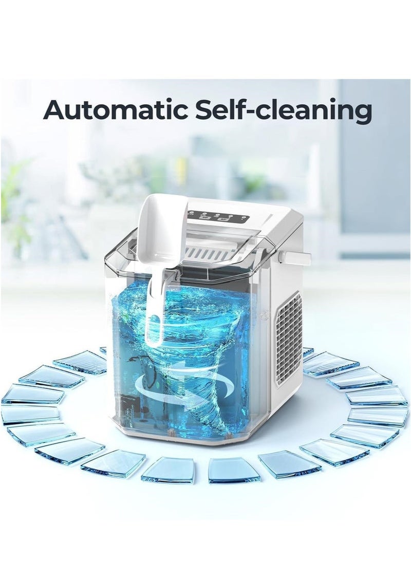 XiuWoo Portable Ice Machine, Small Household Automatic Ice Maker, Ice Making Machine with Self-Cleaning Function, Includes Basket and Scoop White - Image 5