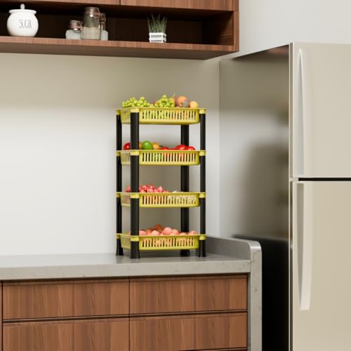 Biltoxi Multipurpose Plastic Storage Rack for Kitchen, Onion Potato Sabji, Fruit Corner Storage Stand Basket, Folding Rack, Countertop Kitchen Organizer Cart, Trolley Rack (4 Layer, Banana Yellow) - Image 4