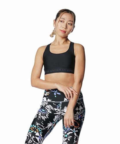 Under Armour Womens Crossback Mid Impact Sports Bra , Black (001)/Jet Gray , Large - Image 1