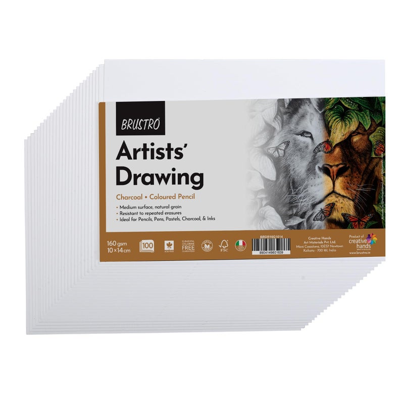 Brustro Artists Drawing Paper 160 GSM 10 X 14 CM Size, Pack of 100 Sheets. Ideal for Students,Adults, Coloring, Art, Craft, Natural Grain, Graphite, Charcoal, Pastels, Sketching, Shading, Drawing and Portrait - Image 4