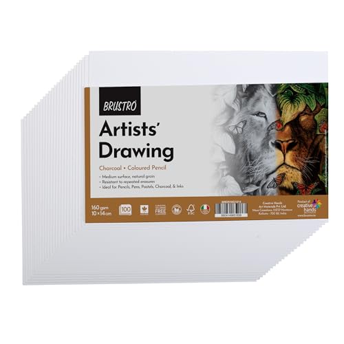 Brustro Artists Drawing Paper 160 GSM 10 X 14 CM Size, Pack of 100 Sheets. Ideal for Students,Adults, Coloring, Art, Craft, Natural Grain, Graphite, Charcoal, Pastels, Sketching, Shading, Drawing and Portrait - Image 1