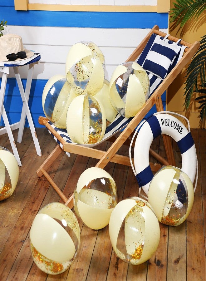 MiniInflat 12 Pcs 16 Inch Inflatable Beach Balls Bulk Jumbo Pastel Inflatable Decorated Ball with Macaron Color PVC Party Ornaments for Summer Birthday Party Decoration(Yellow) - Image 2