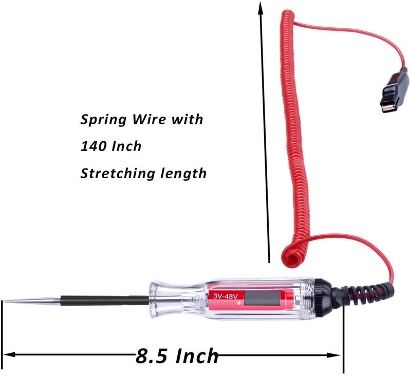 JASTIND Large Size Heavy Duty 3-48V Digital LCD Circuit Tester with 140 Inch Extended Spring Wire,Car Truck Low Voltage & Light Tester with Stainless Probe - Image 2