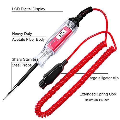 JASTIND Large Size Heavy Duty 3-48V Digital LCD Circuit Tester with 140 Inch Extended Spring Wire,Car Truck Low Voltage & Light Tester with Stainless Probe - Image 3