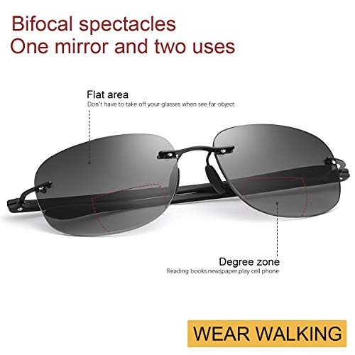 MIRYEA Unisex Rimless Bifocal Sun Readers Reading Glasses UV400 Protection Sport Sunglasses Blue Light Blocking Lightweight Eyewear for Men and Women Outdoor Driving Safety Eyeglasses Tinted Lens Shades - Image 3