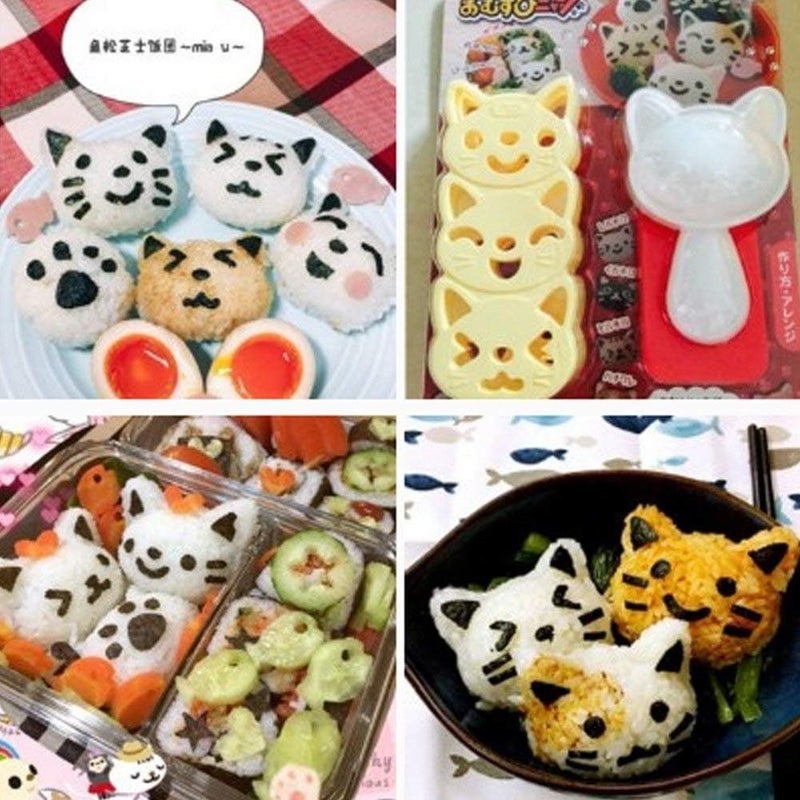 Fellibay Bento Accessories Sushi Mold Rice Ball Mold Cartoon Cat Pattern Sushi Bento Nori Kitchen Rice Decor Kits Sandwich DIY Kitchen Tools for Baby Kids Meal - Image 3