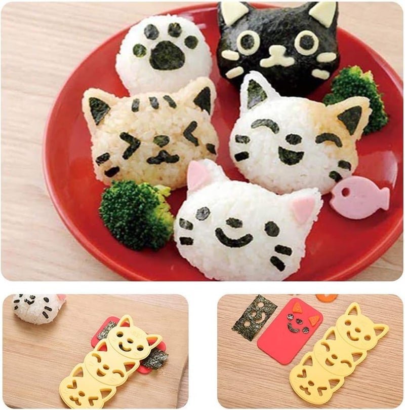 Fellibay Bento Accessories Sushi Mold Rice Ball Mold Cartoon Cat Pattern Sushi Bento Nori Kitchen Rice Decor Kits Sandwich DIY Kitchen Tools for Baby Kids Meal - Image 1