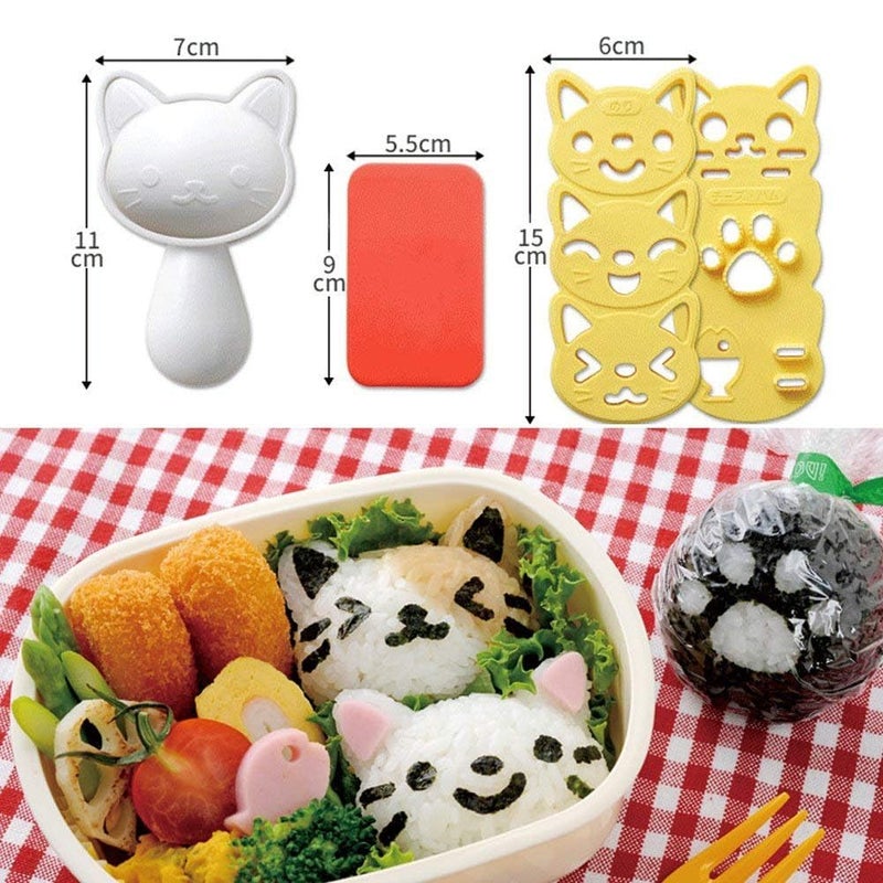 Fellibay Bento Accessories Sushi Mold Rice Ball Mold Cartoon Cat Pattern Sushi Bento Nori Kitchen Rice Decor Kits Sandwich DIY Kitchen Tools for Baby Kids Meal - Image 4