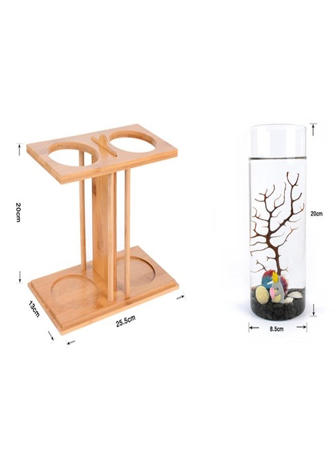 WUPYI Acrylic Mini Fish Tank,Creative Wood Desktop Mini Aquarium Tank Bowl with LED Light for Goldfish Betta Small Fish Aquarium Small Fish Tank Office Business Home Decor - Image 5