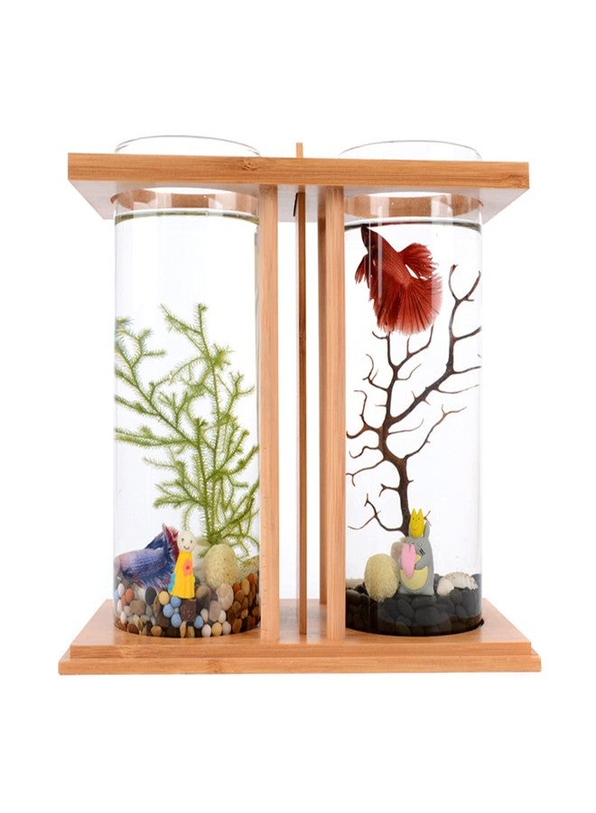 WUPYI Acrylic Mini Fish Tank,Creative Wood Desktop Mini Aquarium Tank Bowl with LED Light for Goldfish Betta Small Fish Aquarium Small Fish Tank Office Business Home Decor - Image 1