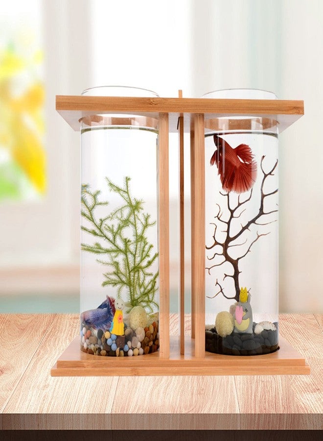 WUPYI Acrylic Mini Fish Tank,Creative Wood Desktop Mini Aquarium Tank Bowl with LED Light for Goldfish Betta Small Fish Aquarium Small Fish Tank Office Business Home Decor - Image 2