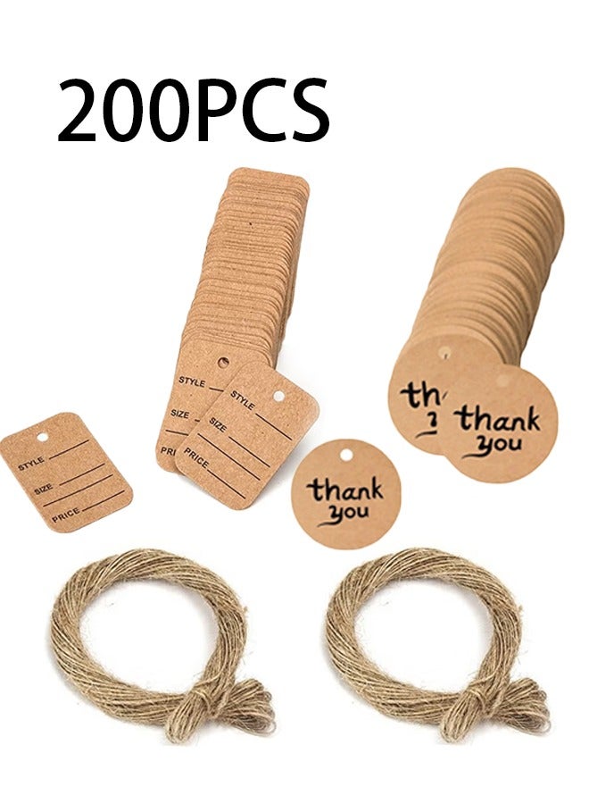 Unewshi 200 Pcs Tags Kraft Paper Gift Tags with 20m Ropes, Vintage Baking Blank Labeling Tags, Reusable Paper Gift Tags for Wedding Thanksgiving Clothing (Brown) - Image 1