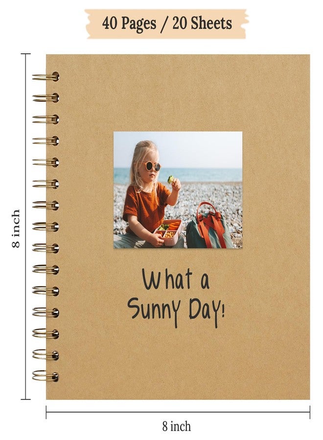 Hiwhy Scrapbook 8x8 Inch DIY Scrapbook Album Hardcover Kraft Paper Scrap Book Photo Albums 40 Pages Perfect for 4x6 / 5x7 Photos Memory Book for Family, Wedding - Image 2