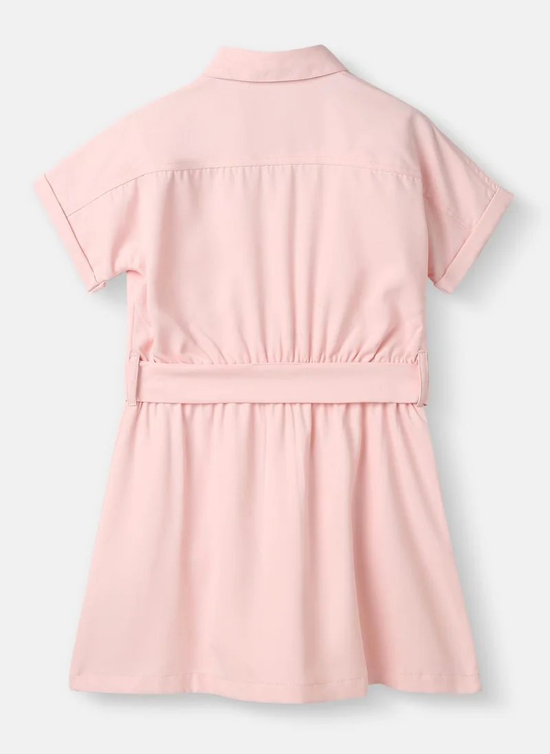 Nautinati Girls’ Solid Shirt Collar Dress |Kimono Sleeves | Comes with Belt | 2-10 Years