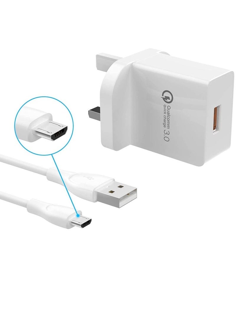 Gravity USB Wall Charger, QC 3.0 20W Fast USB Travel Adapter with Micro USB Cable for Samsung Galaxy S7 / S7 Edge / S6 / S6 Edge / A9 (2016) / Note 6 / S5 / S4, Note, LG, Nexus, Nokia etc. - Image 1