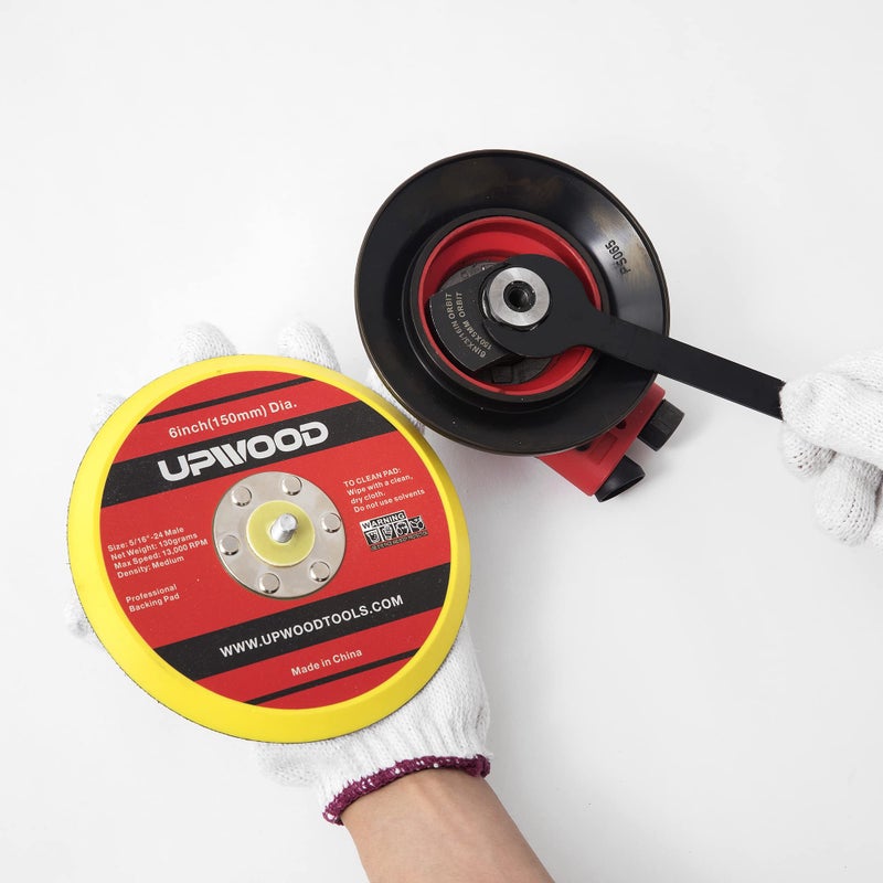 UPWOOD 2 قطعة 6 بوصة هوك وحلقة دعم وسادة لصقل الهواء 5/16 بوصة أربور مع 24 خيط 1 3000 دورة في الدقيقة DA وسادة صنفرة - Image 2
