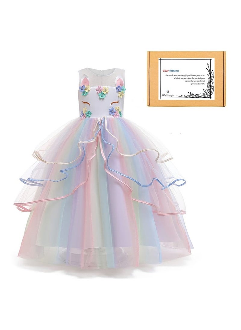 We Happy Girls Unicorn Floral Birthday Party Dress Princess Tutu Costume - Image 1