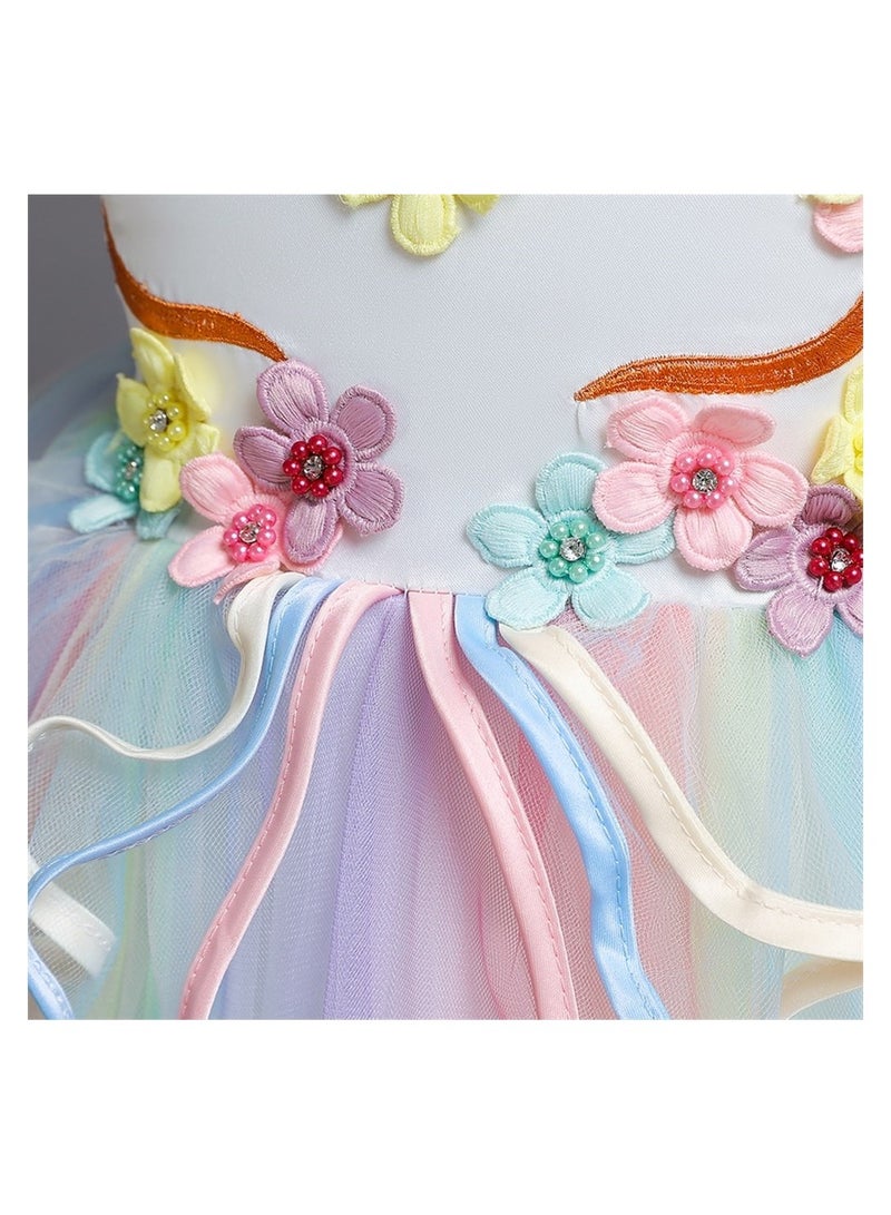 We Happy Girls Unicorn Floral Birthday Party Dress Princess Tutu Costume - Image 3