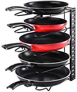Vroxy Adjustable Kitchen Cookware Organizer Pan Rack Holder Cupboard Cabinet Storage Shelf 5 Layer Pot Rack Black - Image 3
