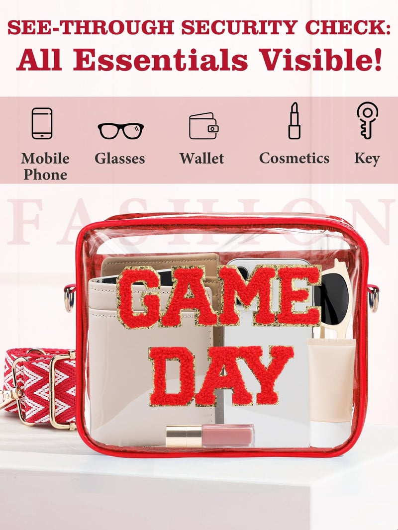 PAMASE Game Day Clear Bag for Stadium Events - 9" x 7" x 2.5" Small Crossbody Purse for Football Fans, with Adjustable Strap & Zipper, for Women Men Sports Events Festivals, Red - Image 5