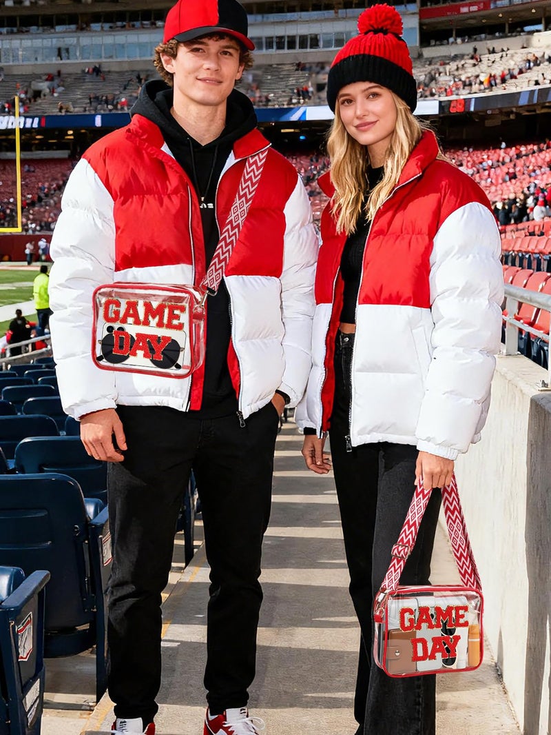 PAMASE Game Day Clear Bag for Stadium Events - 9" x 7" x 2.5" Small Crossbody Purse for Football Fans, with Adjustable Strap & Zipper, for Women Men Sports Events Festivals, Red - Image 2