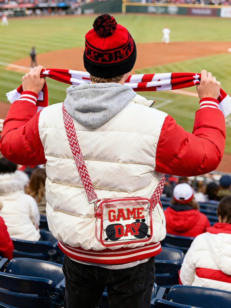 PAMASE Game Day Clear Bag for Stadium Events - 9" x 7" x 2.5" Small Crossbody Purse for Football Fans, with Adjustable Strap & Zipper, for Women Men Sports Events Festivals, Red - Image 3