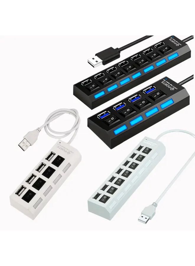 7 Ports Black USB 2 0 Hub High Speed With LED Indicator And Individual Switches - Image 1