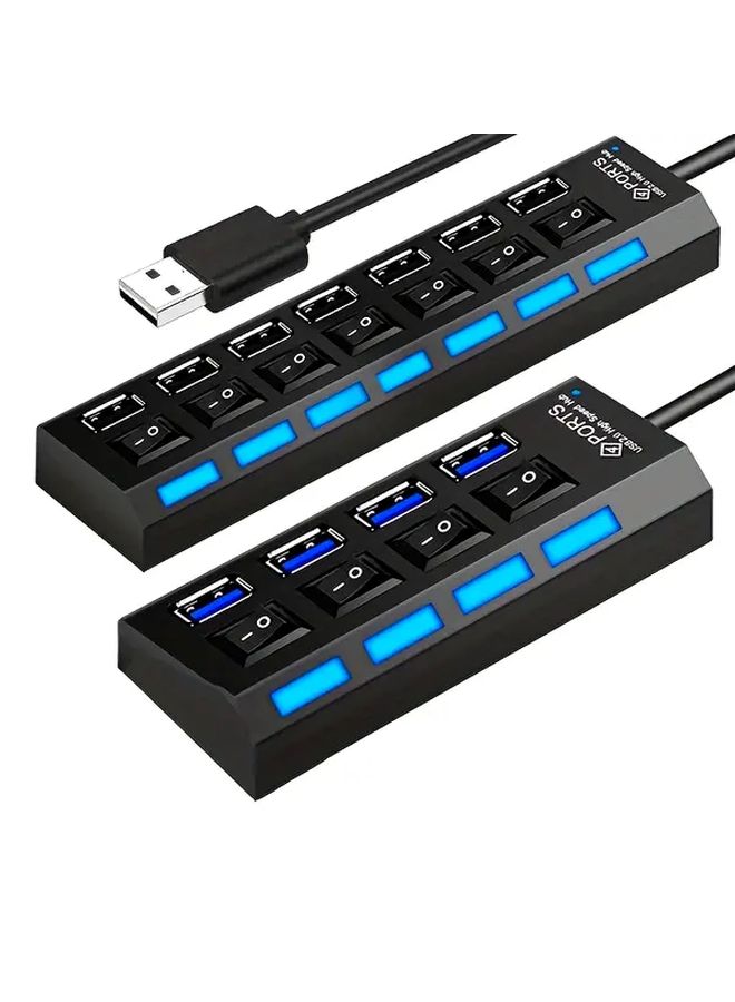7 Ports Black USB 2 0 Hub High Speed With LED Indicator And Individual Switches - Image 3