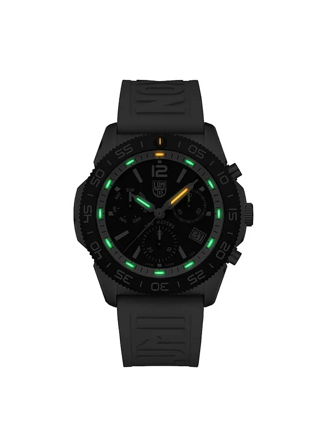 لومينكس ساعة يد رجالية كرونوغراف دائرية بحزام مطاطي ٤٤ مم