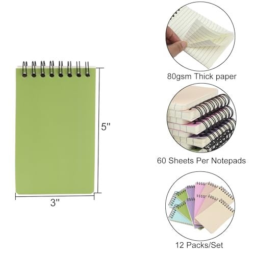 Aacehlh 12 Pack Pocket Notebooks, 3x5 Small Notepads, Mini Spiral Notebooks, 60 Sheets/120 Pages,Lined College Ruled Paper, Memo Pads for Home, Office, School or Travel (Colorful) - Image 2