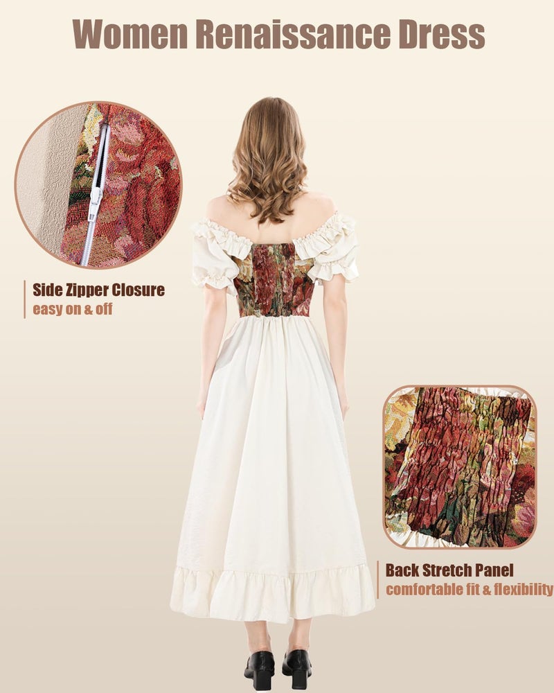 NSPSTT Beige Off Shoulder Short Sleeve Renaissance Dress Women for Ren Faire Medieval Costume, Size XL - Image 5