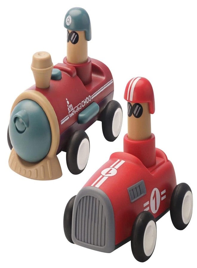 GoldiMec Pack of 2 Toy Cars Push and Go Play Set Friction Powered Car Pull Back Vehicles Transport Tools Gifts for Babies Toddlers Kids Boys Girls Age 3+ Years Old (Car and Train) Multi Colour - Image 1