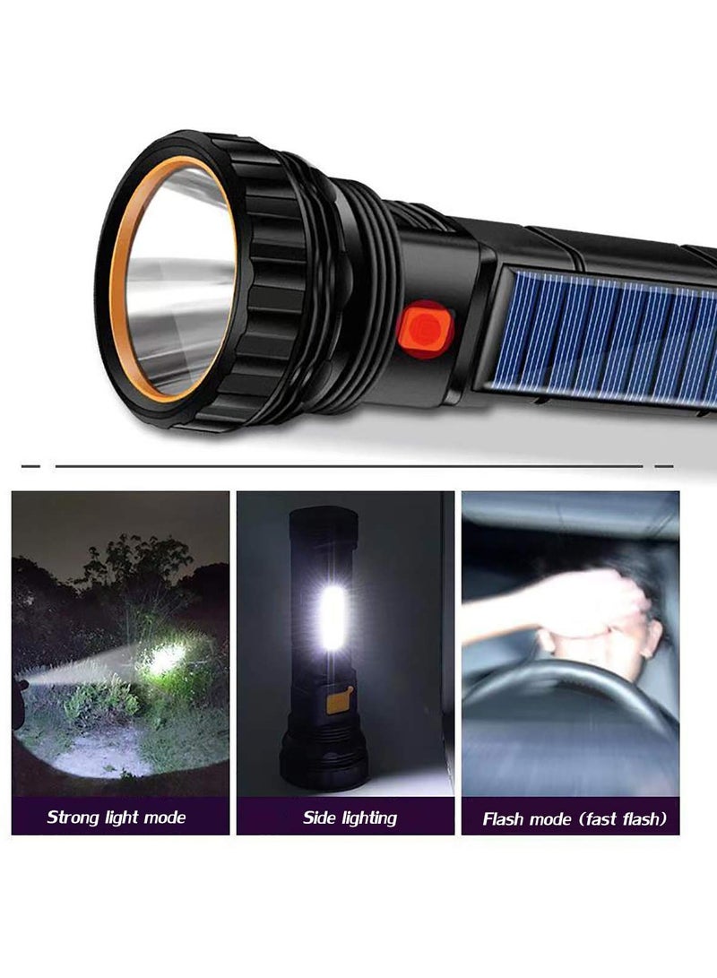 SYOSI Flashlight, Solar or Rechargeable 1000 Lumens LED Flashlight Multi Function, with Emergency Strobe Light and 1200 Mah Battery, Power Supply USB Charging Cable, Fast Charging - Image 5