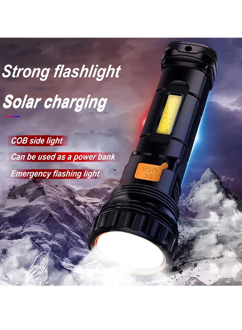 SYOSI Flashlight, Solar or Rechargeable 1000 Lumens LED Flashlight Multi Function, with Emergency Strobe Light and 1200 Mah Battery, Power Supply USB Charging Cable, Fast Charging - Image 2