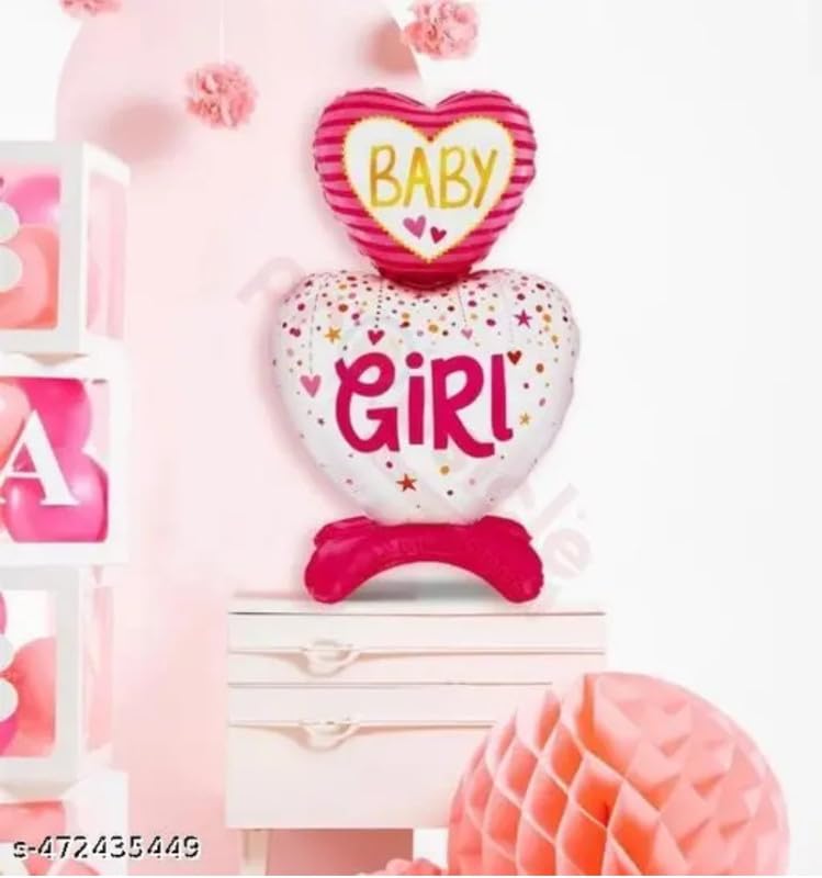 Fun Affairs Printed Baby Girl Theme Party Standing Foil Balloons for Decoration for Baby Shower, Welcome, First Birthday 1pcs, Pink & White - Image 4