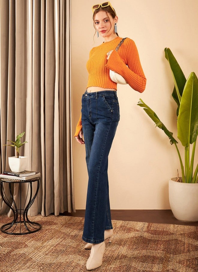 STREET 9 Navy Blue Straight Fit High-Rise Jeans for Women - Image 5