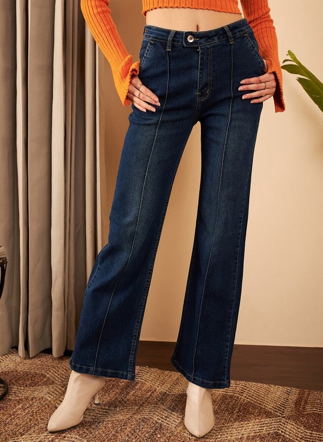 STREET 9 Navy Blue Straight Fit High-Rise Jeans for Women - Image 1