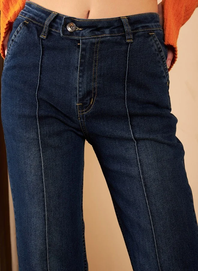 STREET 9 Navy Blue Straight Fit High-Rise Jeans for Women