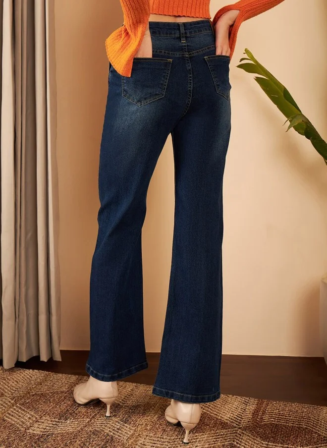 STREET 9 Navy Blue Straight Fit High-Rise Jeans for Women