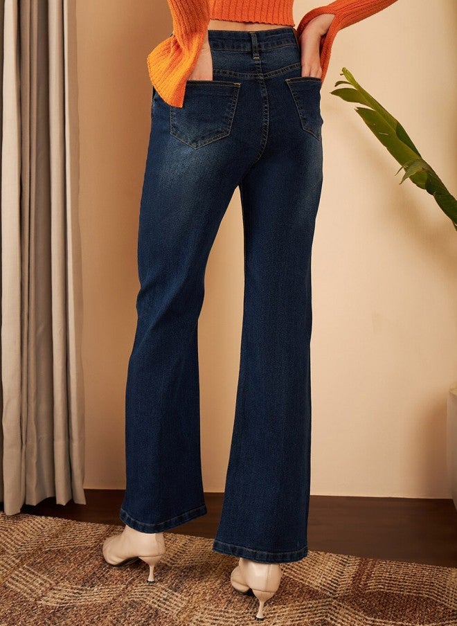 STREET 9 Navy Blue Straight Fit High-Rise Jeans for Women - Image 3