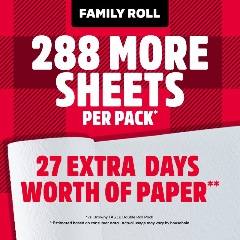 Brawny Tear-A-Square 3-Ply Paper Towels, 12 XL Family Rolls = 30 Regular Rolls, Strong, Absorbent, and Durable with 3 Sheet Sizes (Quarter, Half, Full) - Image 2