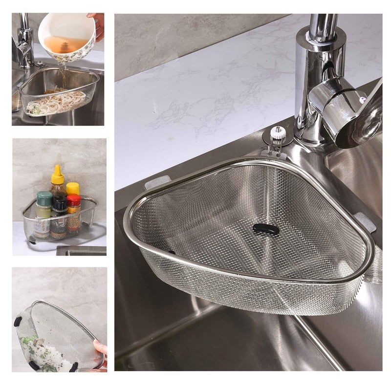 GABANIZ GABANIZ Sink Colander Triangle Colander for Kitchen Sink Strainer Basket Stainless Steel with Grip Handles Fine Mesh Strainer Basket for Straining Draining Rinsing Fruits Vegetables  - Image 1